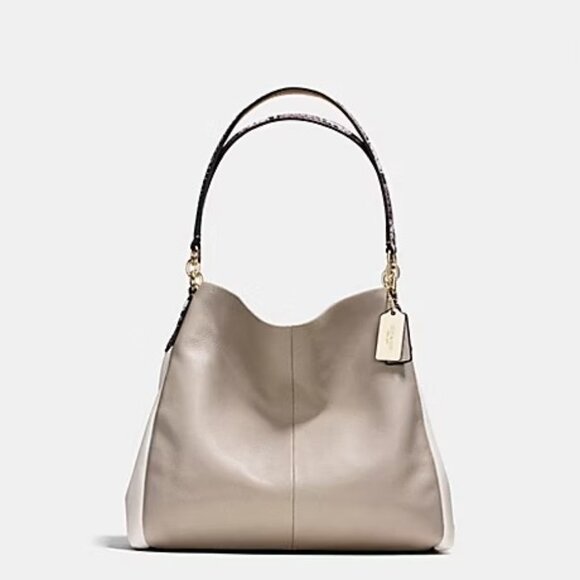 Coach Madison Phoebe Tan & Chalk Shoulder Bag Purse - Picture 1 of 16